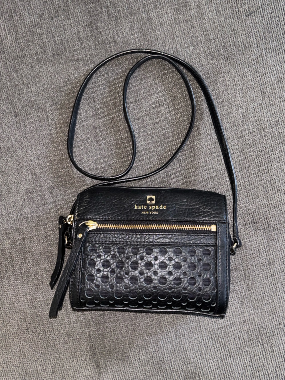 kate spade Black Textured Leather Crossbody with Gold Hardware